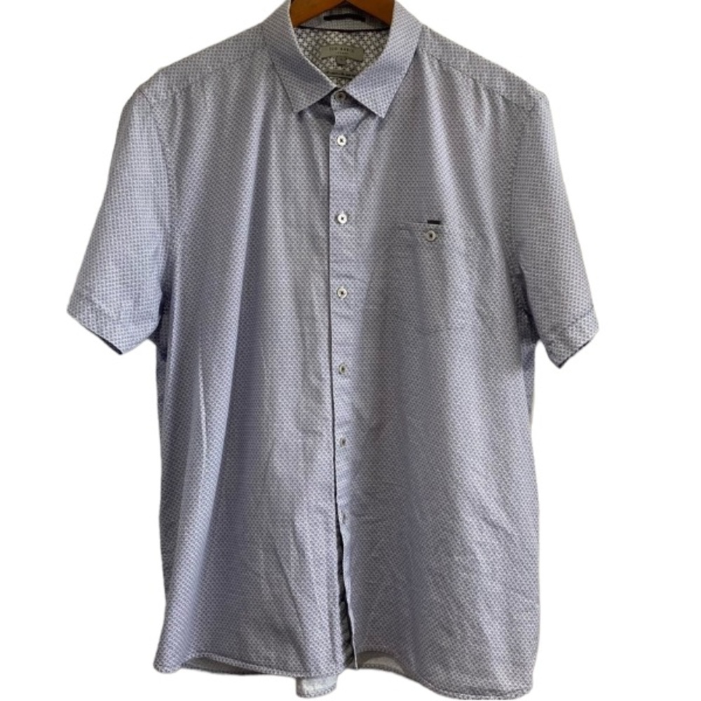 Ted Baker Button Up Short Sleeve Blue and White XL Men’s